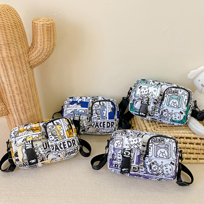 Kids Bear Print Zipper Messenger Bag Coin Purse Wallet Crossbody Bag