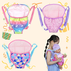 Adjustable Strap 14 18 Inch Doll Backpack with Heart Rainbow & Floral Patterns