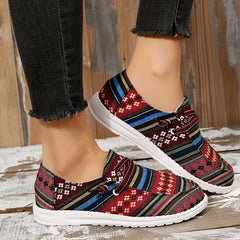 Floral & Stripe Graphic Boat Shoes Lace Up Flat Shoes Ethnic Style