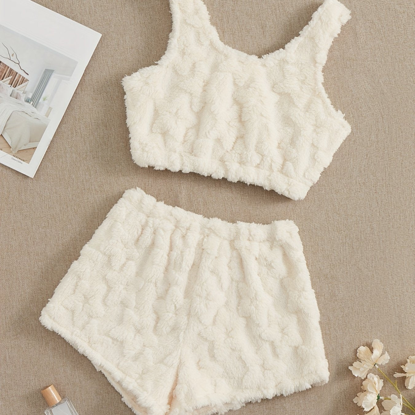 Star Pattern Fuzzy Pajama Set Women's Sleepwear
