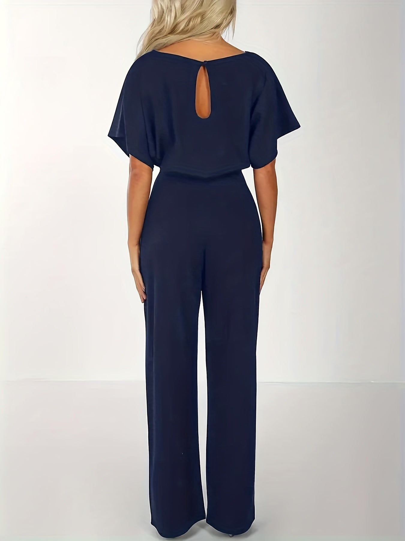 Casual Short Sleeve Wide Leg Jumpsuit with Tie Waist