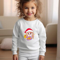 Cartoon Girls With Santa Hat Graphic Crew Neck Sweatshirt