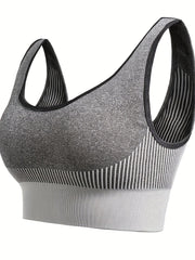 Sports Bra Women's Plus Stripe Print Shockproof High Stretch Yoga Runn