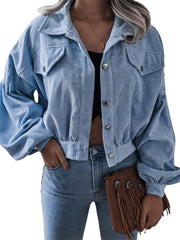 Corduroy Crop Jacket Long Sleeve for Fall & Winter Women's Clothing