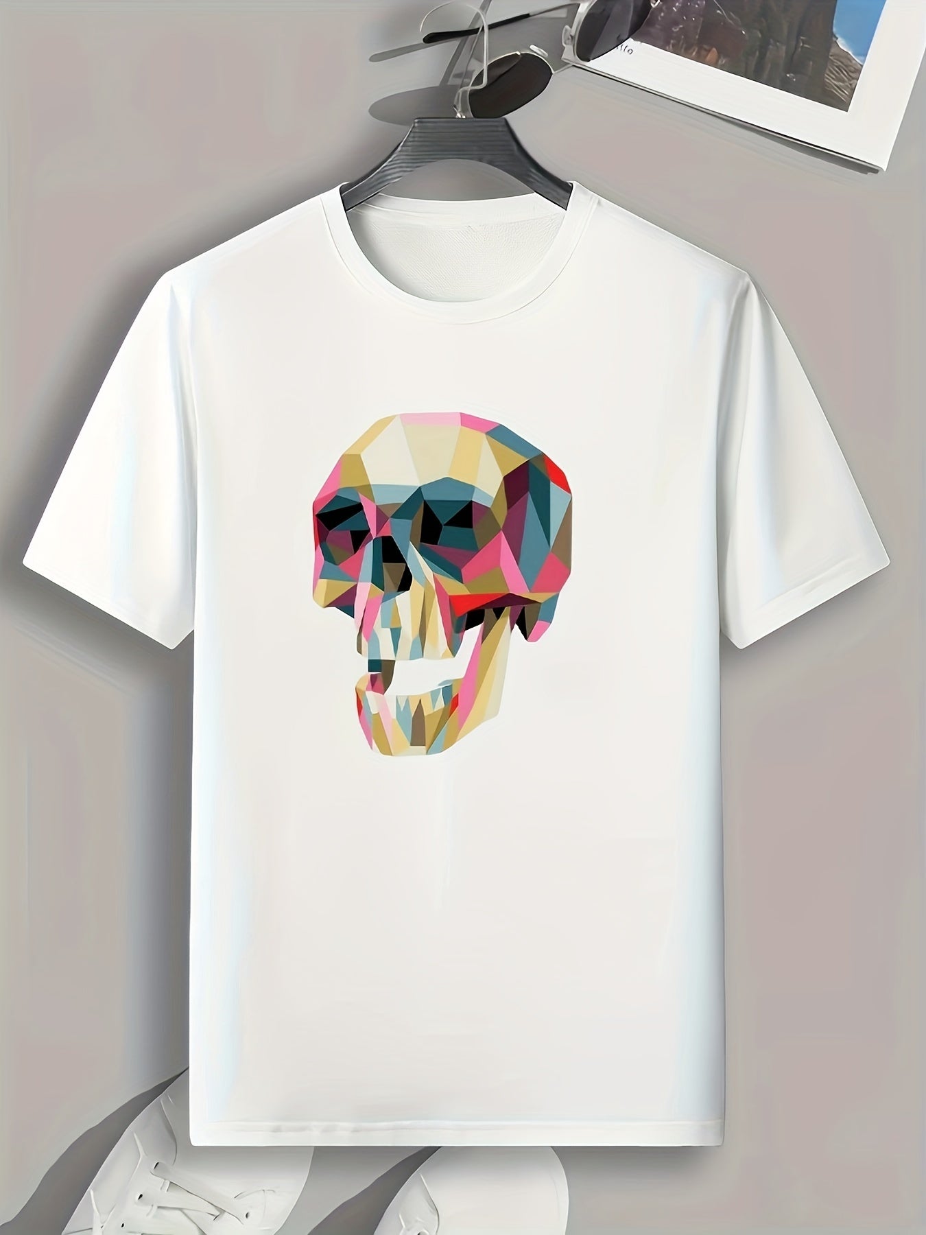 Skull Pattern Print Men's Sports T-shirt for Fitness Activities