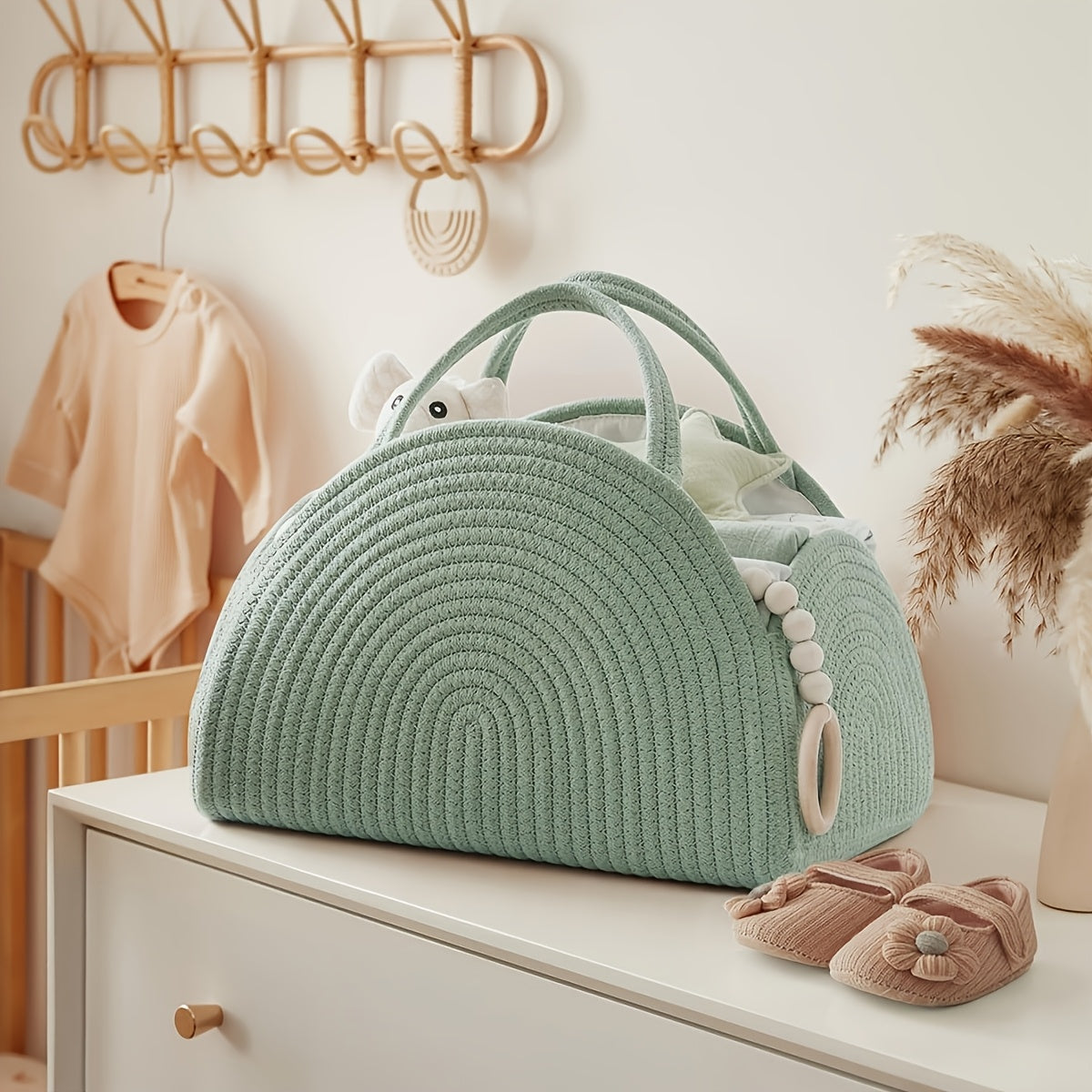 Large Capacity Diaper & Bottle Storage Bag Mommy Tote Linen Pink