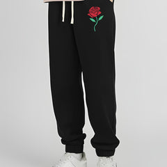 Men s Rose Print Casual Drawstring Sweatpants