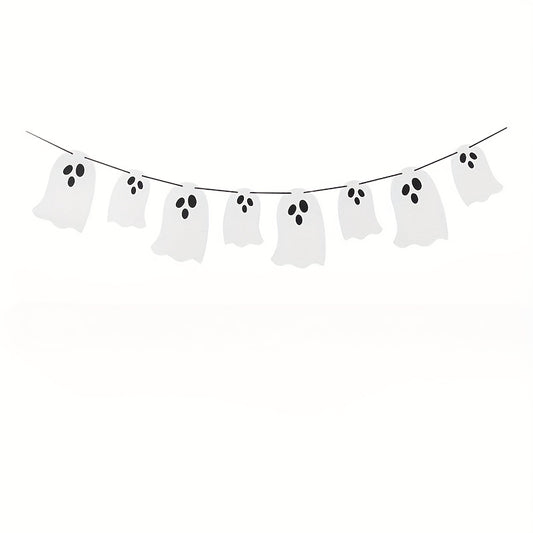 Halloween Ghost Banner Decoration Ghost Flower Wreath Colored Banner