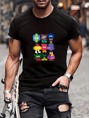 Men's Cartoon Doodles Pattern T shirt Active Slightly Stretch Tee