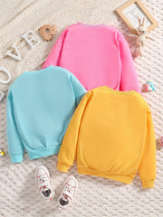 3pc Girls Sweatshirts Set Cat Rabbit Print Long Sleeve Pullovers