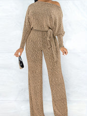 Long Sleeve Tie Waist Jumpsuit Casual Women's Clothing