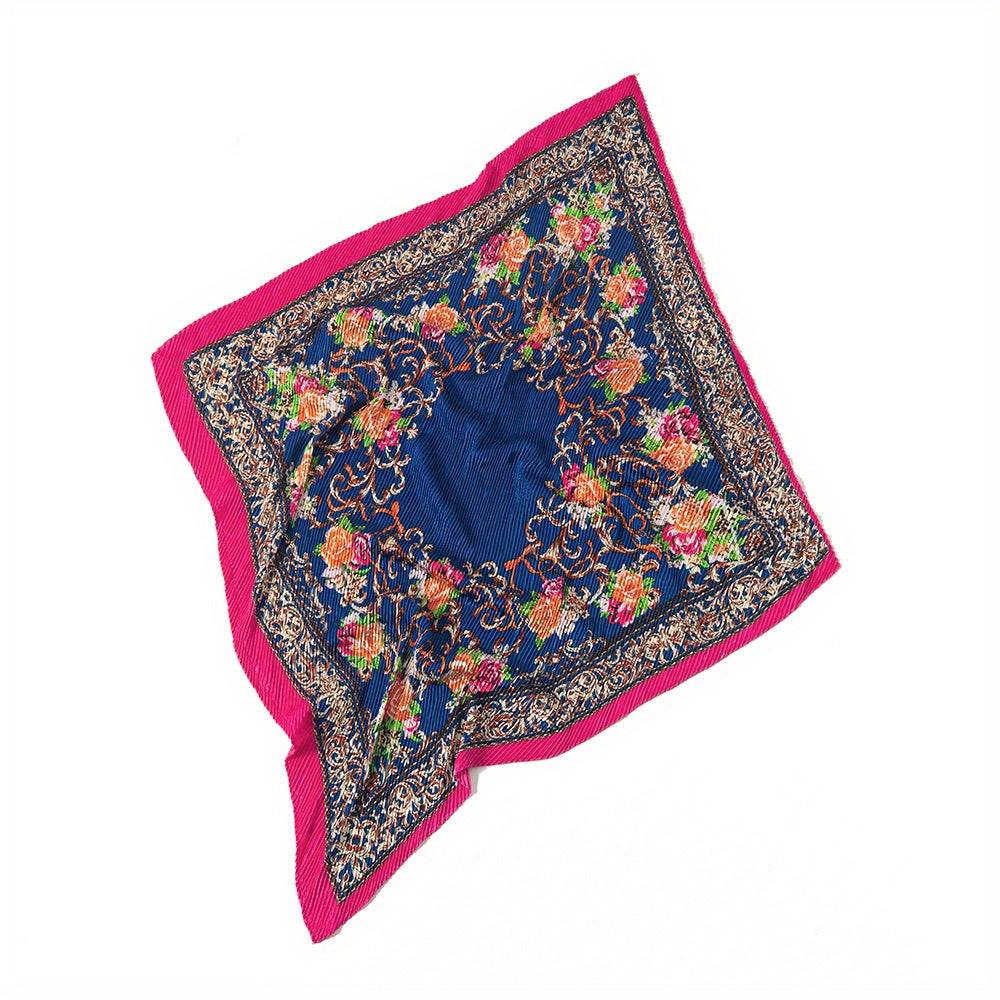 Boho Flower Print Scarf Vintage Shawl Hijab Silk Bandana Women Neckerchief