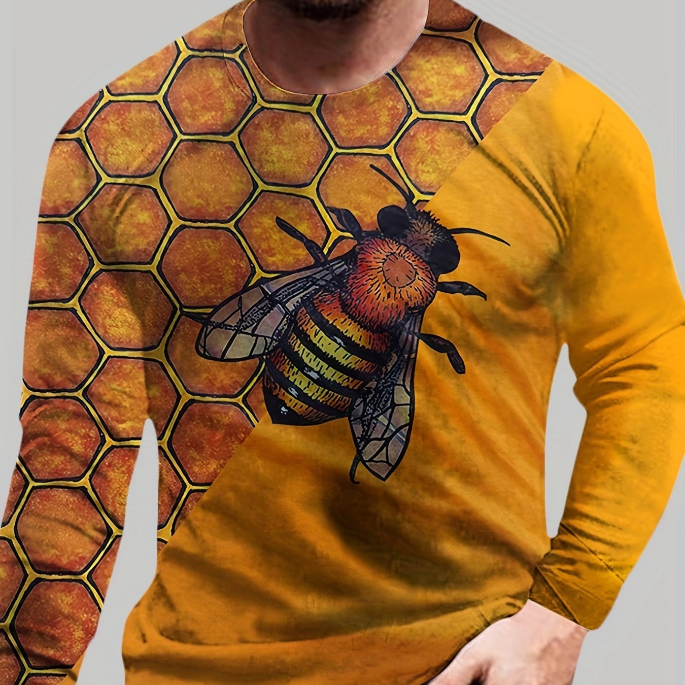 3D Bee Print Men's Graphic Crew Neck Active T shirt Casual Comfy Tees