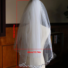 Double Layer Bridal Veil with Leaf Edge Wedding Tulle