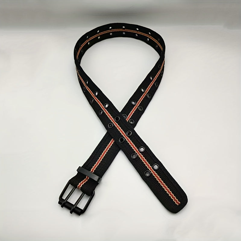 Striped Belt Double Pin Buckle Heavy Duty Belt