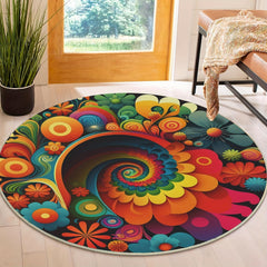 Colorful Ornamental Round Area Rug Soft Circles Carpet Non Slip