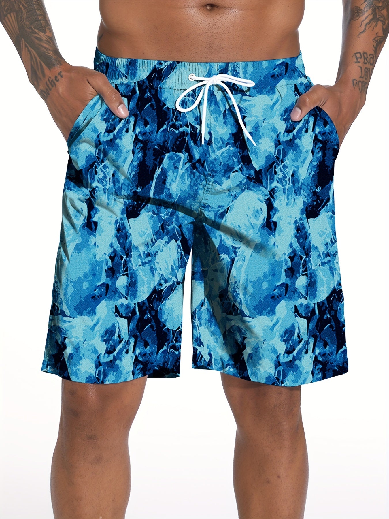 Men's Waterwave Print Swim Trunks Beach Board Shorts