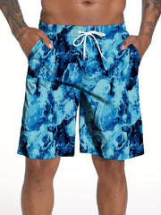 Men's Waterwave Print Swim Trunks Beach Board Shorts