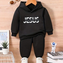 JESUS Print Kids Letter Outfit Set Long Sleeve Sweatshirt