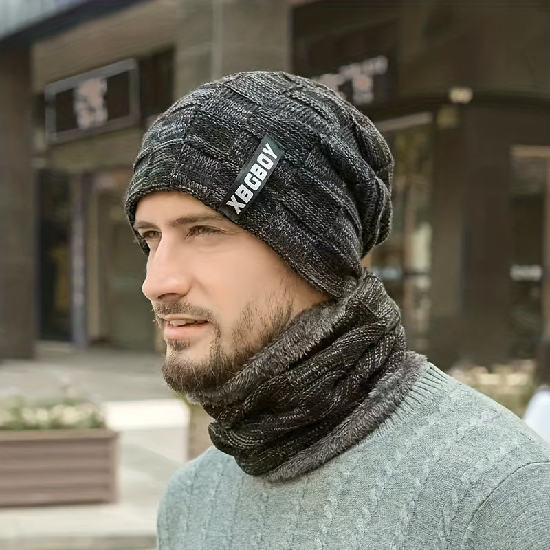 Winter Beanie Hat & Scarf Set Thick Fleece Neck Warmer Skull Cap Keep Ear Warm