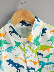 Boys Dinosaur Print Shirt Short Sleeve Collared Top