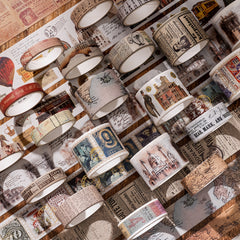 Vintage Washi Tape Set Antique Car Buildings Map Stripe Writable Washy Tapes