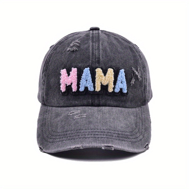 MAMA Patch Ripped Baseball Cap Distressed Dad Hat