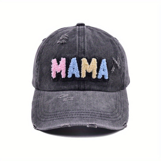 MAMA Patch Ripped Baseball Cap Distressed Dad Hat