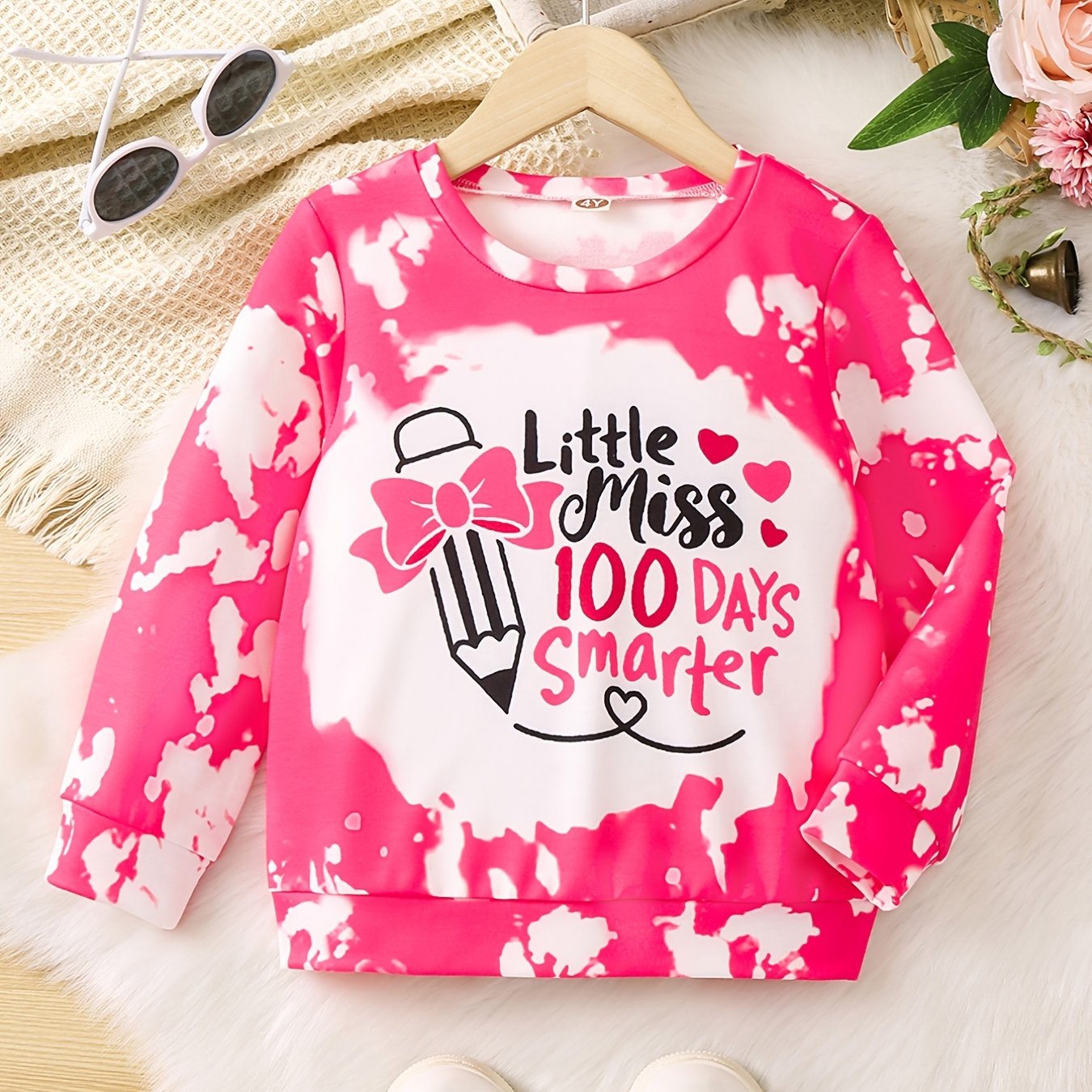 100Days Smarter Letter Graphic Girls Crew Neck Top Long Sleeve Sweatshirt