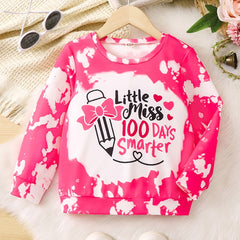 100Days Smarter Letter Graphic Girls Crew Neck Top Long Sleeve Sweatshirt