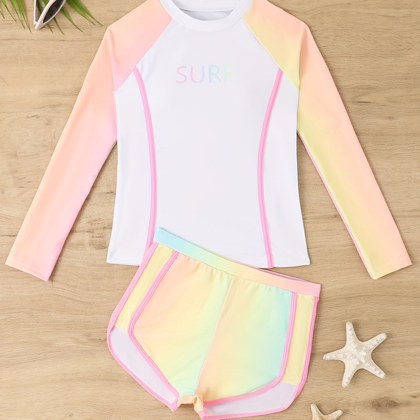 Tie Dye Swimwear Set 2pcs Girls Gradient Long Sleeve Top Shorts Set