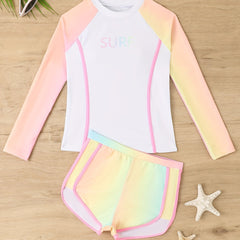 Tie Dye Swimwear Set 2pcs Girls Gradient Long Sleeve Top Shorts Set