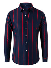 Men's Striped Long Sleeve Shirt Slim Business Casual Button Down