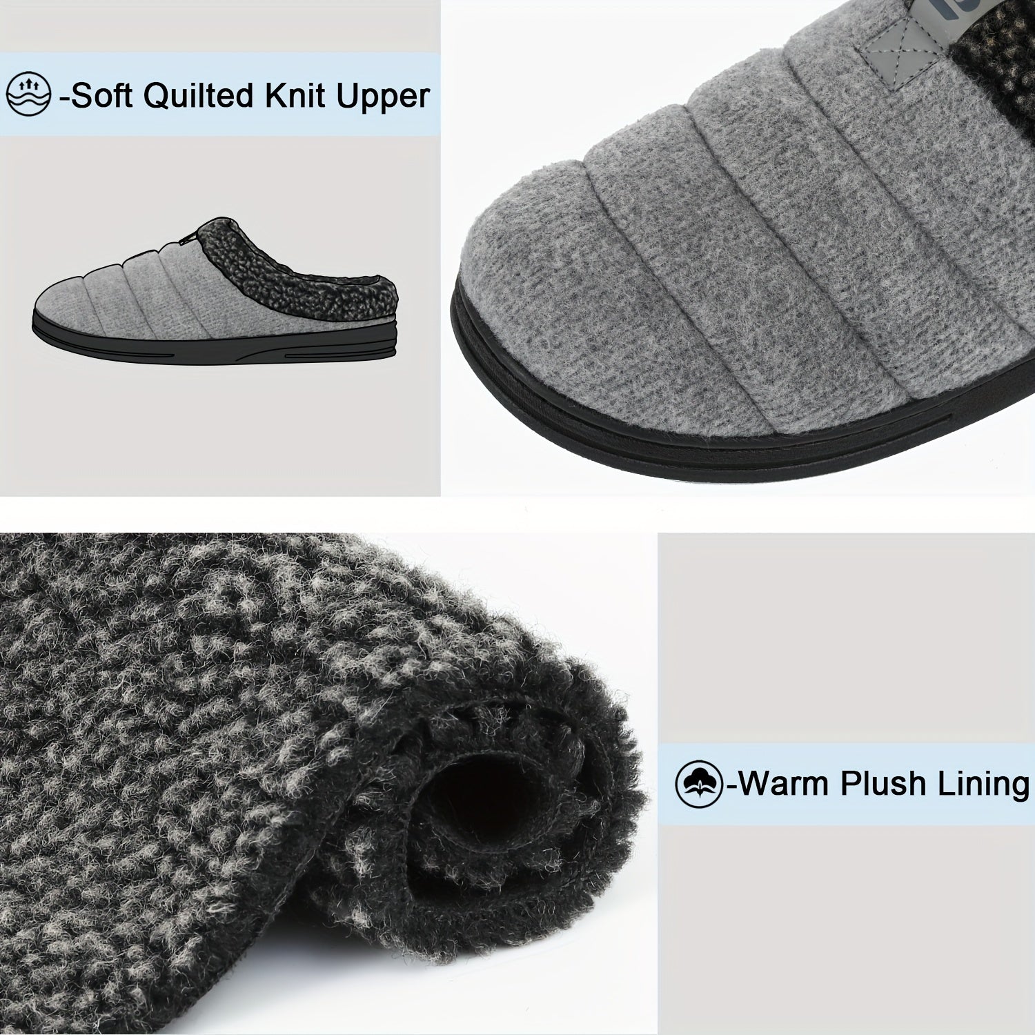 Men's Warm Slip On Slippers Fleece Indoor Walking Shoes