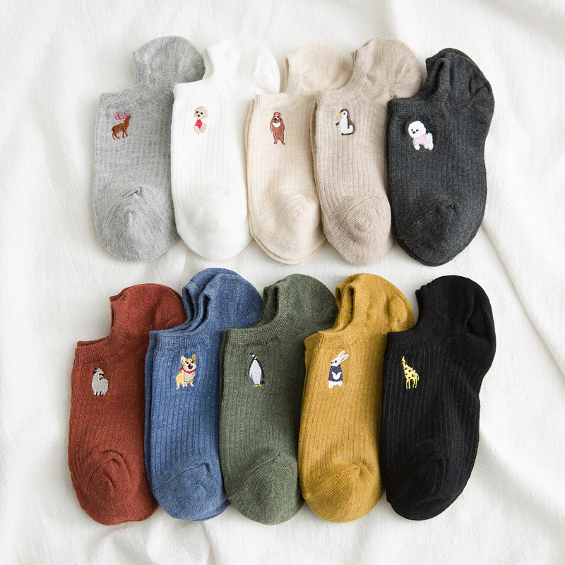 10 Pairs Women's Animal Embroidery Hidden Socks
