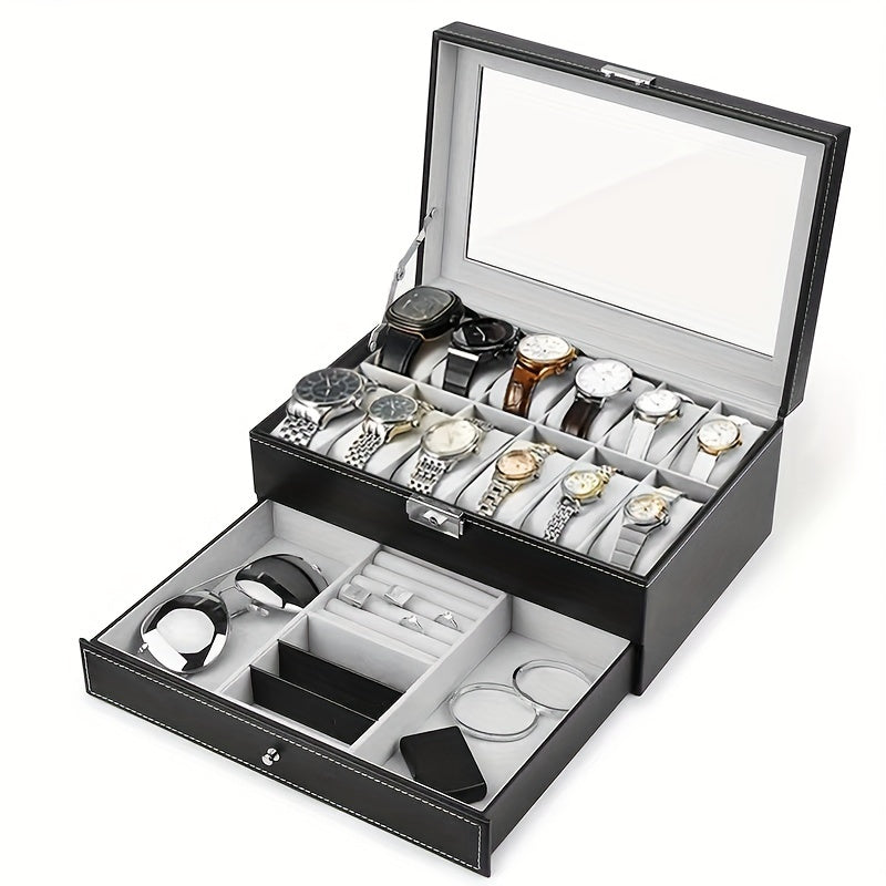 Double Layer Leather Watch Storage Box with 12 Slot