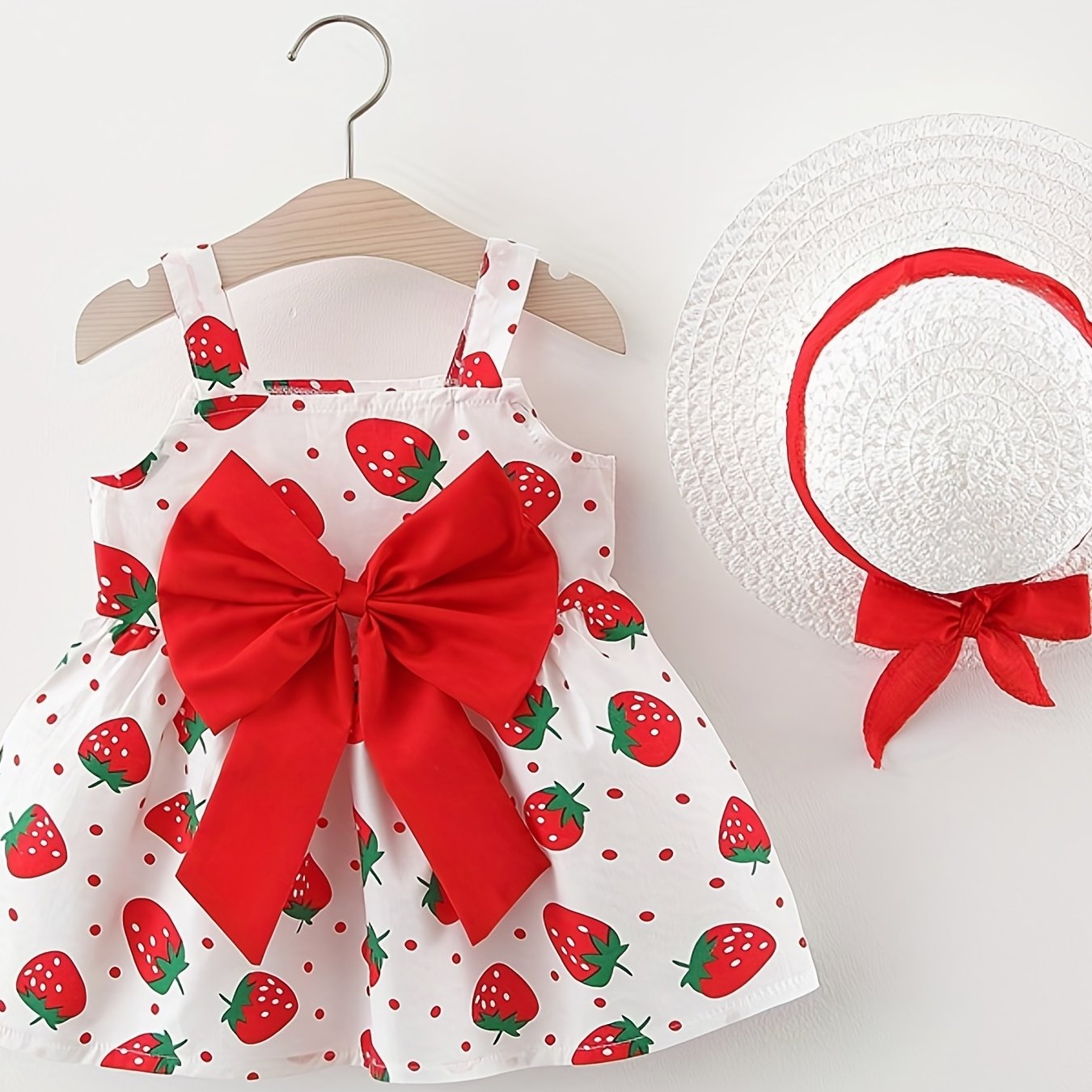 Toddler Girl's Strawberry Graphic Cami Dress & Hat Princess Costume