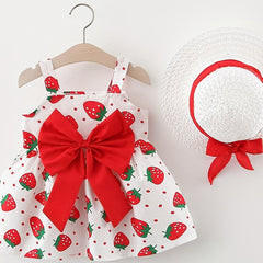 Toddler Girl's Strawberry Graphic Cami Dress & Hat Princess Costume