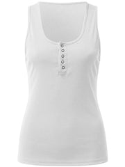 Solid Sleeveless Button Tank Top Loose Stretch Tank Top