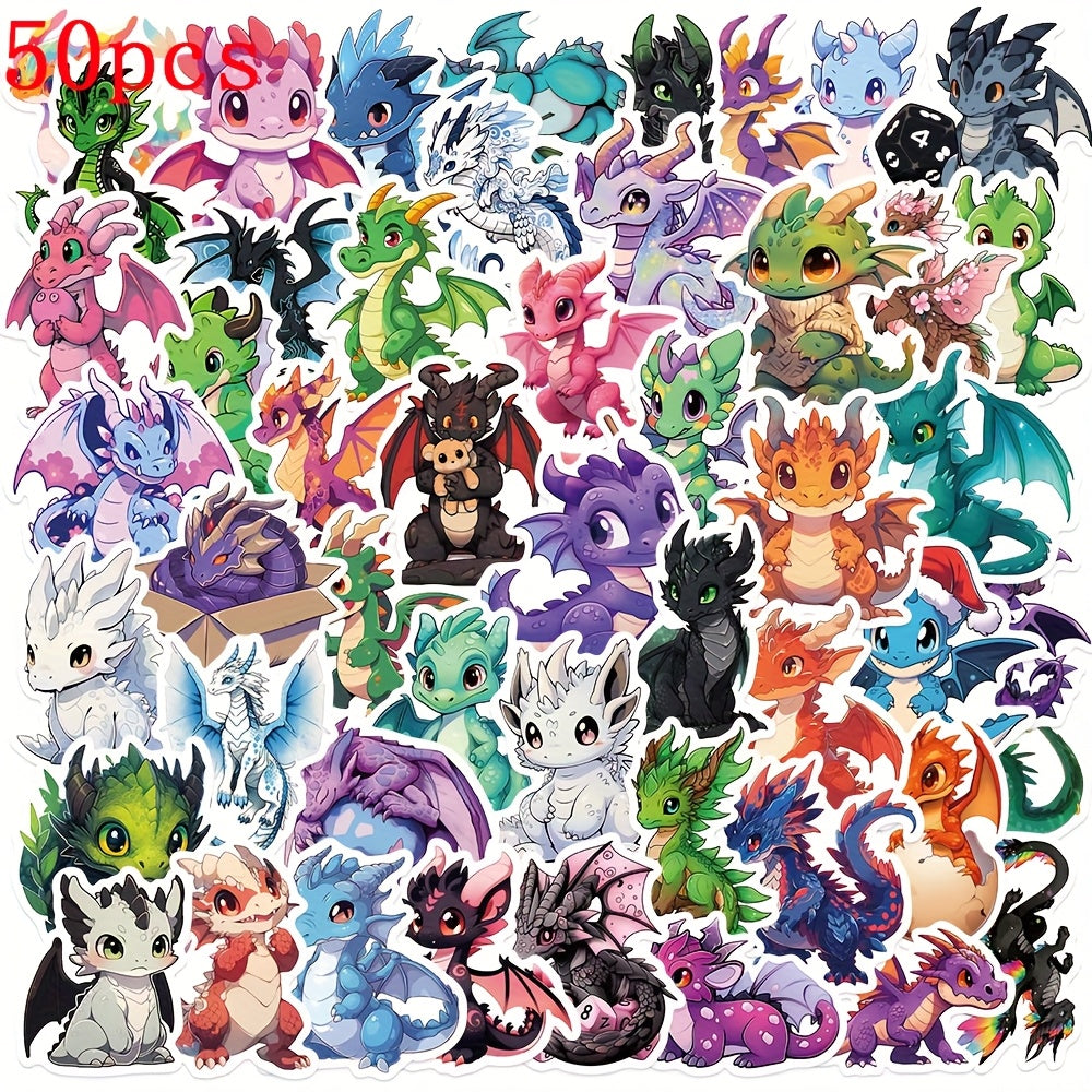 50pcs Cartoon Dragon Stickers for Water Bottles Scrapbooking