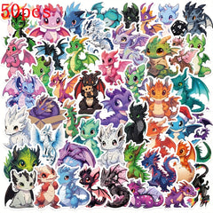 50pcs Cartoon Dragon Stickers for Water Bottles Scrapbooking
