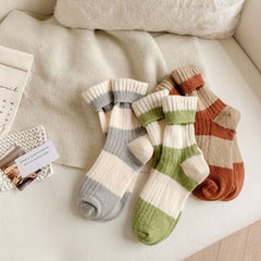 6 Pairs Colorblock Crew Socks Warm College Style Stockings
