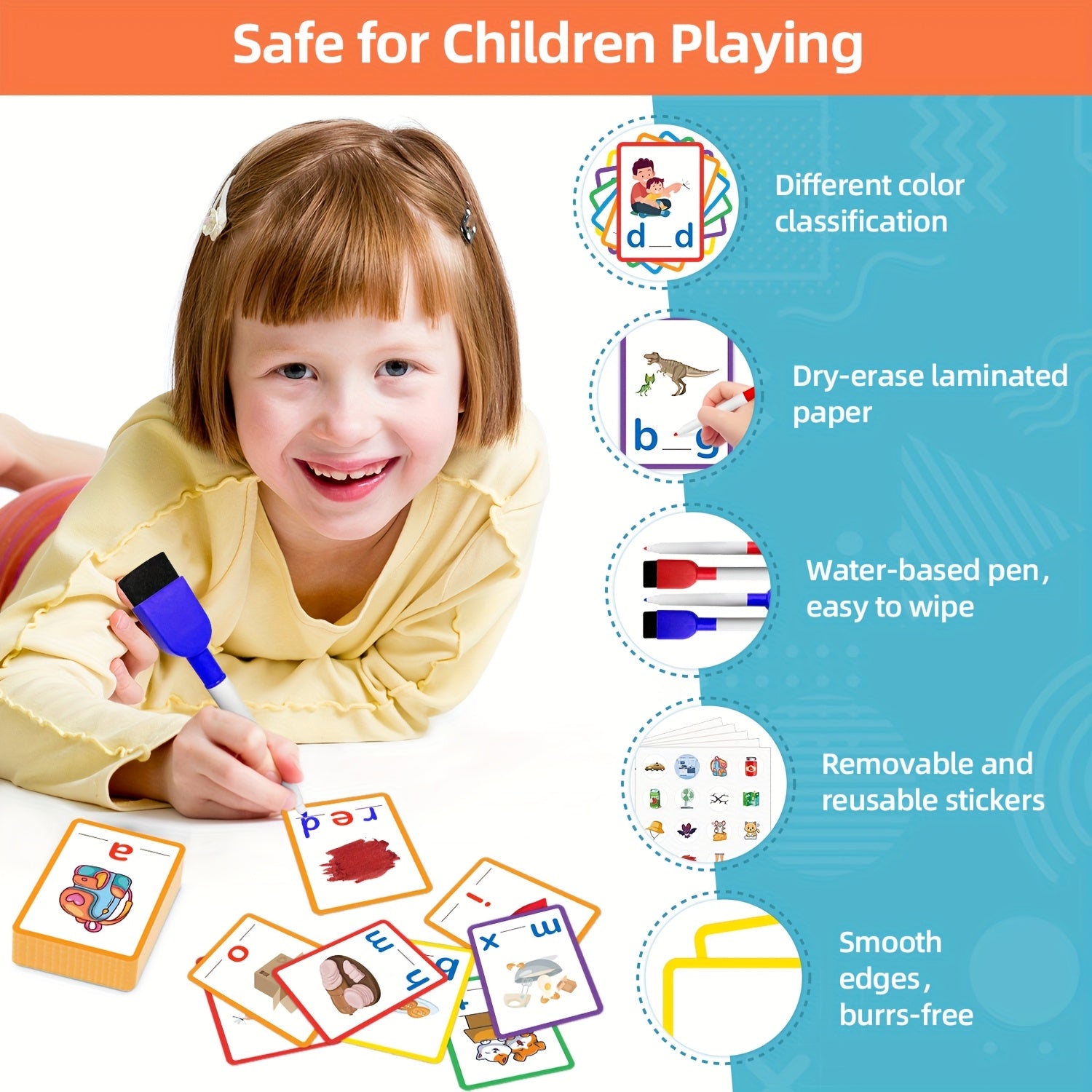 100 Double Sided CVC Word Flashcards Short Vowel Spelling Educational Toy