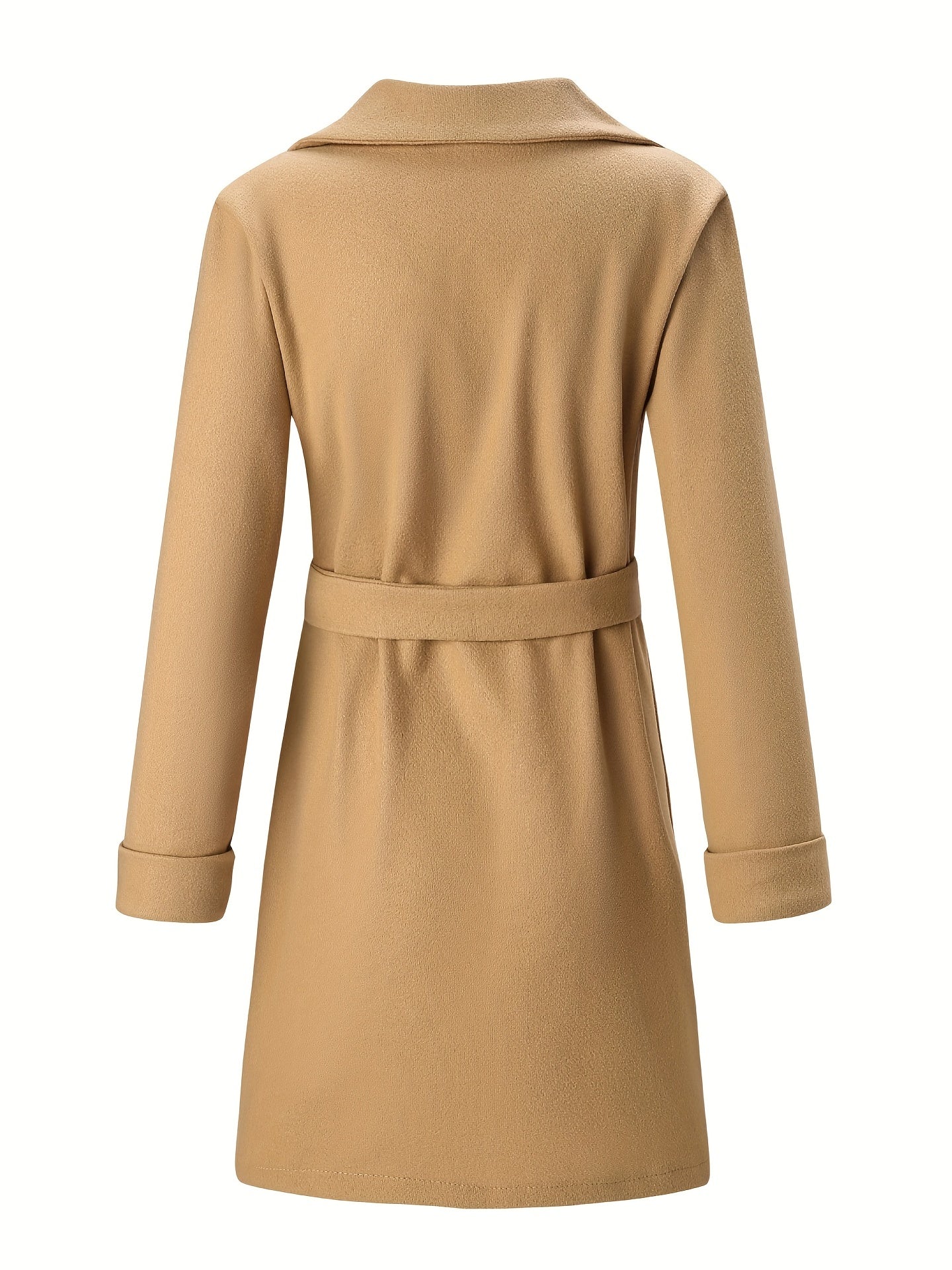 Lapel Neck Belted Coat Long Sleeve Coat For Fall & Winter Women's Clothing