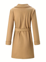 Lapel Neck Belted Coat Long Sleeve Coat For Fall & Winter Women's Clothing