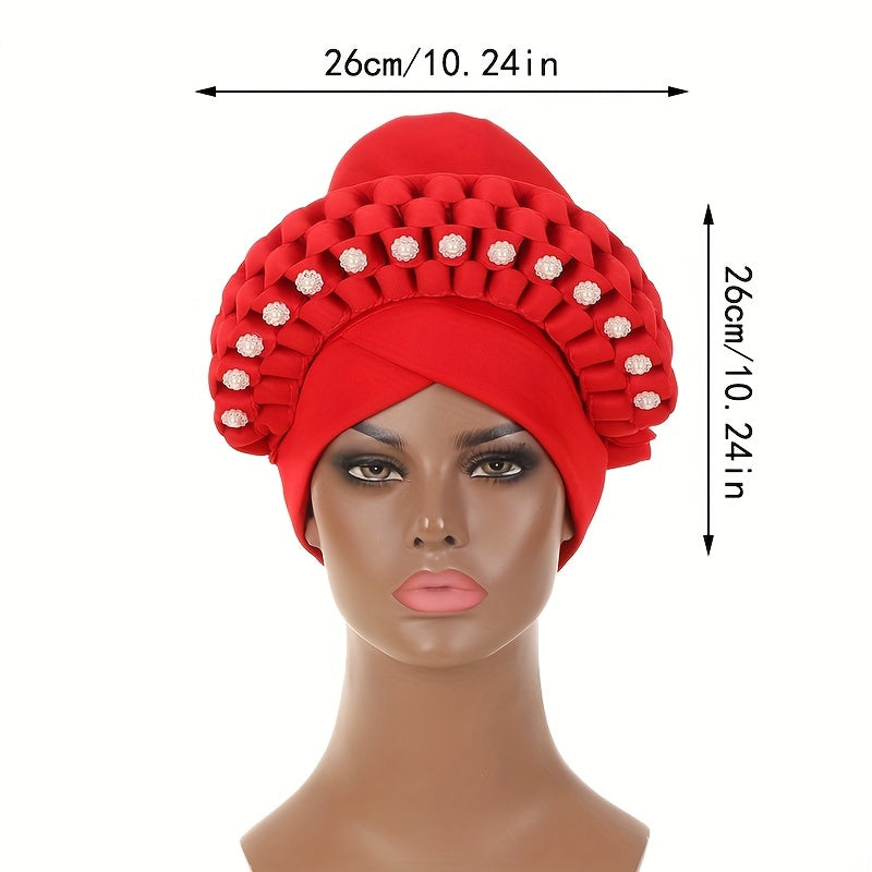 Hand Woven Turban Cap Set Elastic Head Wrap Pre-Tied Headscarf Ramadan Bonnet