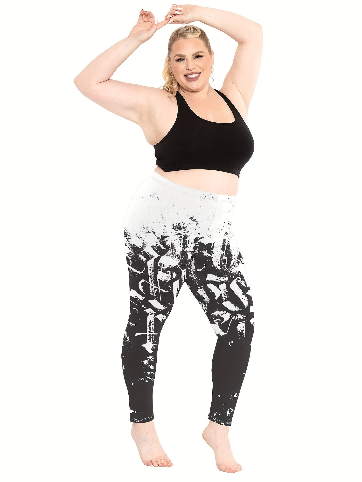 Colorblock Graphic Print Fitness Leggings