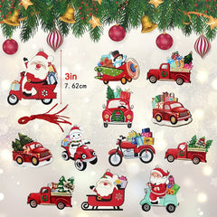 12pcs Red Truck Christmas Ornaments Snowman Xmas Tree Decorations