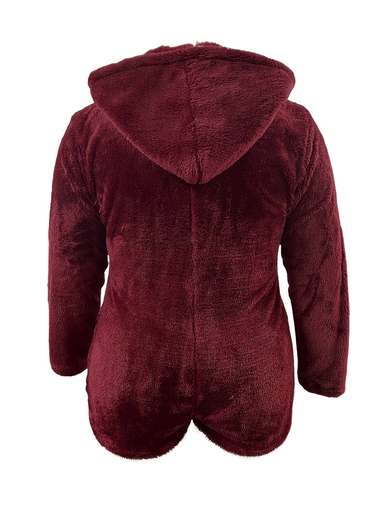Solid Fleece Zip Long Sleeve Hooded Romper