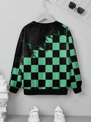 Plaid 3D Print Kids Sweatshirt Casual Street Wear Clothes